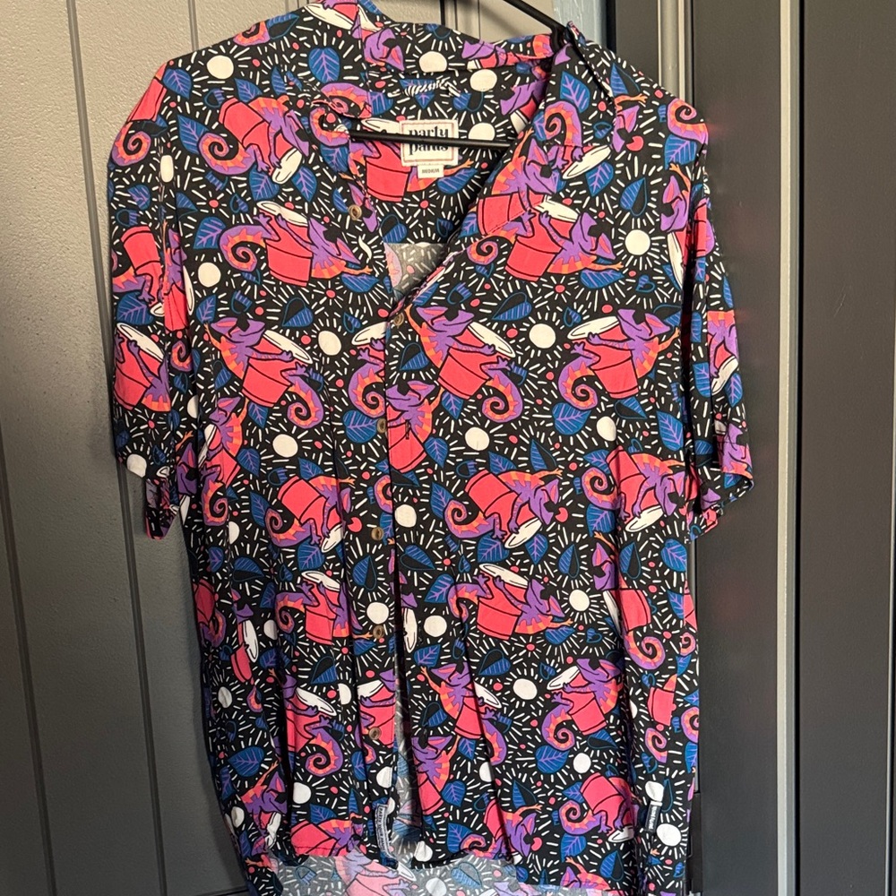 LuLaRoe Black Shirt with Pink & Purple Chameleon Print